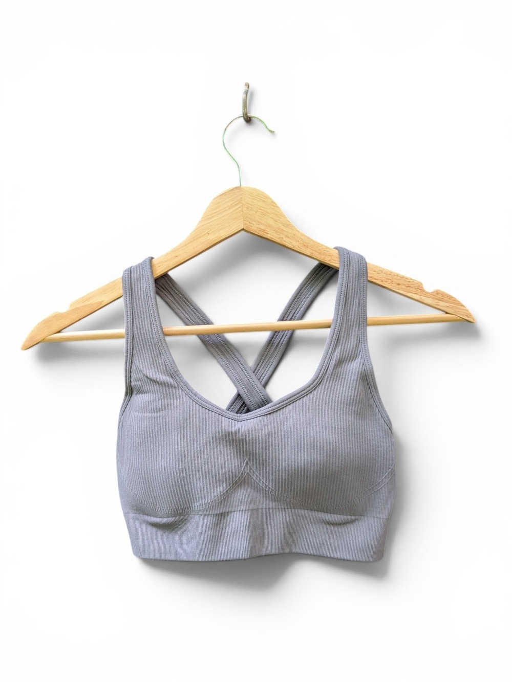 Ribbed Cross-Back Sports Bralette in Light Gray